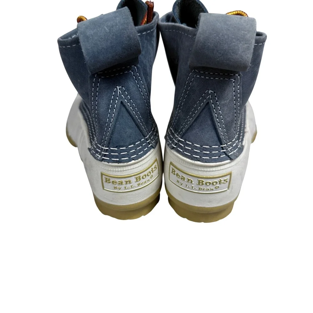 L.L. Bean Duck Boots Womens 6 Blue White Leather Waterproof Made in USA 503475